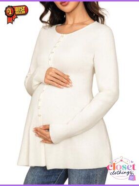Maternity Long Sleeve Tunic Dress A-Line Babydoll Knit Sweater